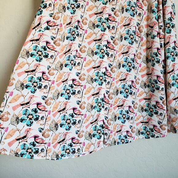 Talbots Floral Bird Button Front Tunic Top Roll Tab Sleeves Multi Size Womens 2X - Picture 4 of 11